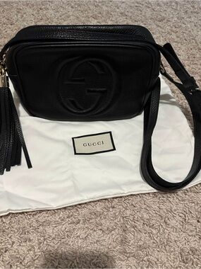Gucci Black Pebbled Leather Disco Shoulder Crossbody with Tassel